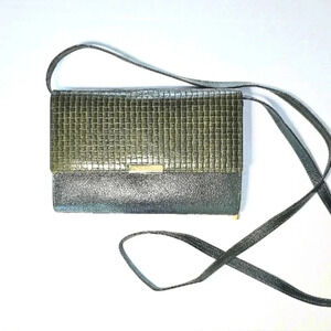 Green Textured Pebble Leather Crossbody Clutch
